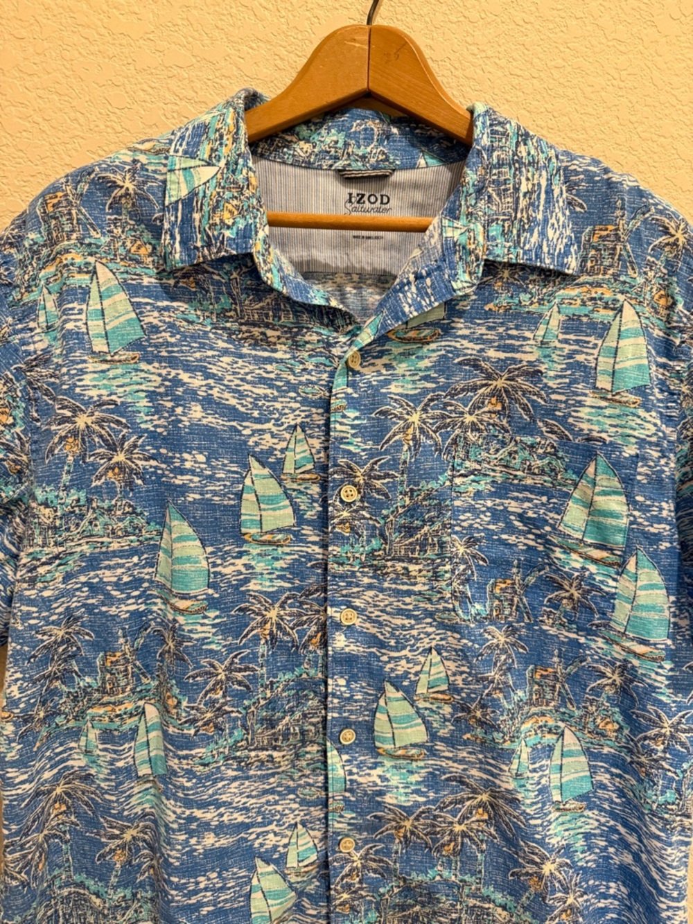 IZOD Saltwater Tropical Sailboat Palm Tree
Button Down Shirt Retro Men's XL - Picture 4 of 12